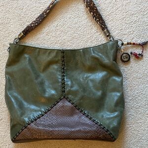 The Sak Olive and Taupe Leather Shoulder Bag
